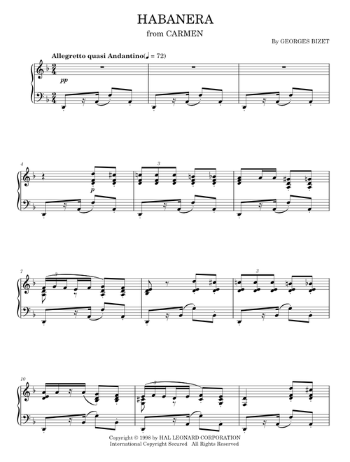 Habanera  - Georges Bizet (Piano Solo)