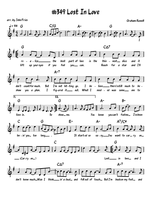 Lost In Love (Arr. John Fries) - Air Supply (Piano-Vocal-Guitar (Piano Accompaniment))