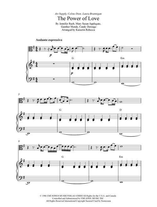 The Power Of Love (Arr. Kaiserin Rebecca) - Celine Dion (Viola and Piano)
