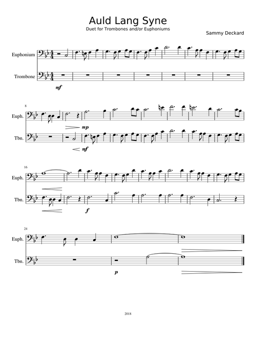 Auld Lang Syne - Trombone/Euphonium Duet