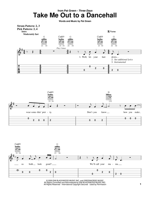 Take Me Out To A Dancehall - Pat Green (Easy Guitar with TAB)