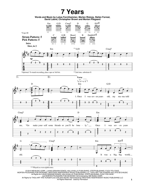 7 Years - Lukas Graham (Easy Guitar with TAB)
