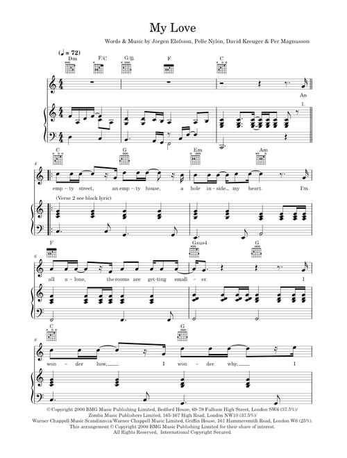 My love - Westlife (Piano-Vocal-Guitar (Piano Accompaniment))