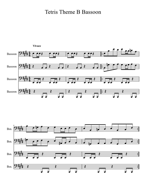 Tetris Theme B for Bassoon Quartet