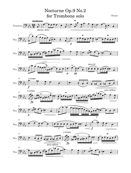 Nocturne Op.9 No.2 for trombone solo