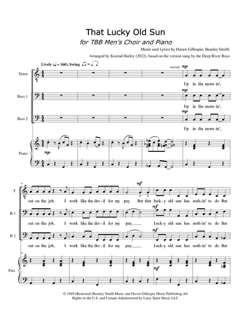 That Lucky Old Sun (Arr. Konrad Harley) - Pat Boone (Choral, 3-Part)