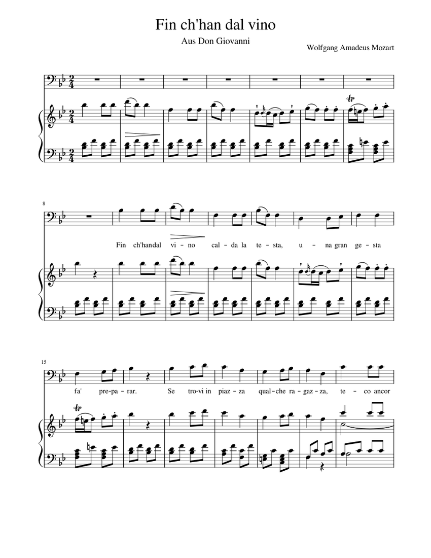 Fin ch'han dal vino Don-Giovanni Mozart Sheet Music for Piano