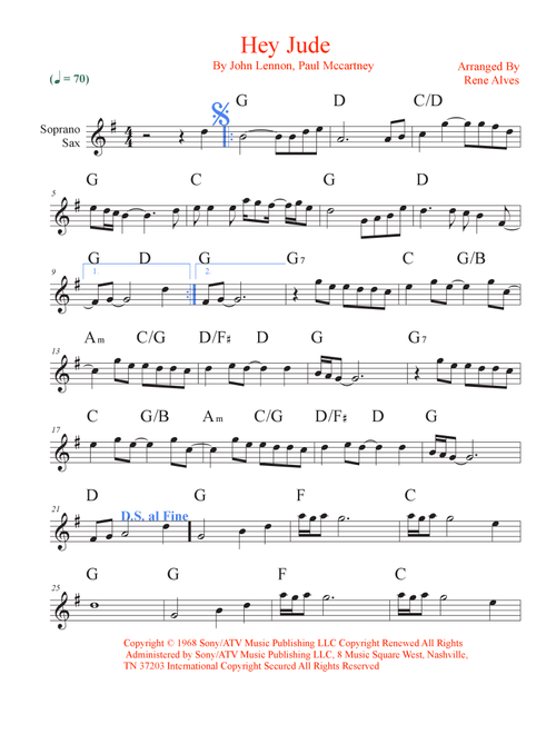 Hey Jude (Arr. Rene Alves) - The Beatles (Soprano Sax Solo)