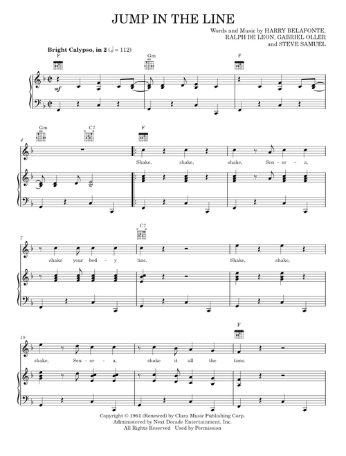 Jump In The Line - Harry Belafonte, Raymond Bell (Piano-Vocal-Guitar)