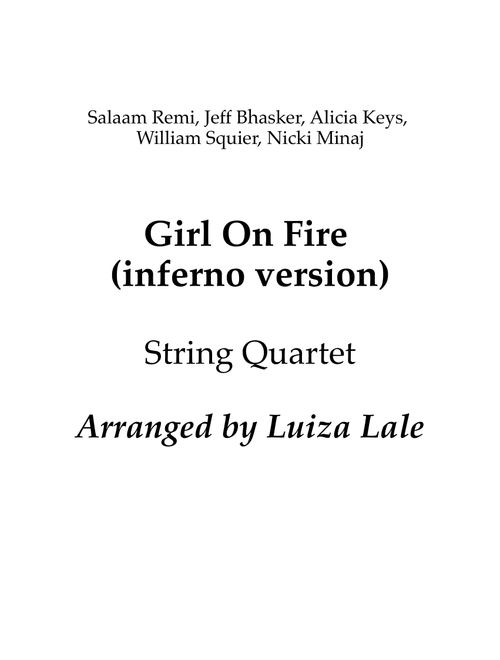 Girl On Fire (inferno Version) (Arr. Luiza Lale) - Alicia Keys Featuring Nicki Minaj (String Quartet)