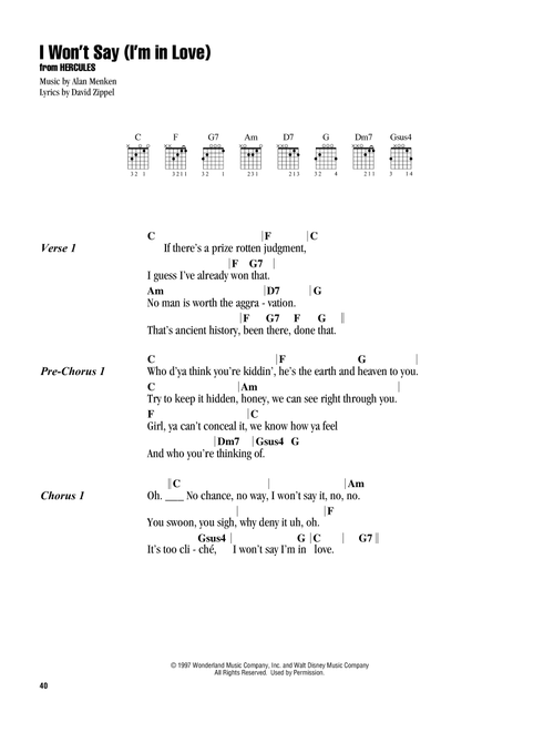 I Won't Say (I'm In Love) (from Hercules) - Alan Menken (Guitar Chords-Lyrics)