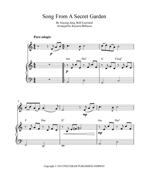 Song From A Secret Garden (Korean Version) (Arr. Kaiserin Rebecca) - Youngok Shin (Violin and Piano)