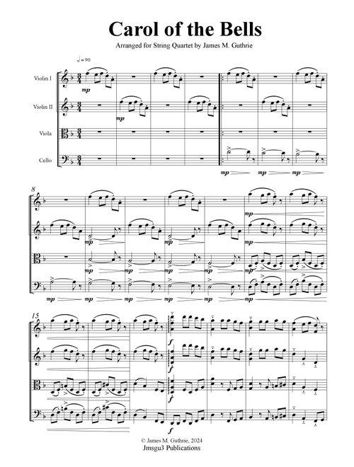 Carol of the Bells for String Quartet (Arr. James M. Guthrie) - Traditional (String Quartet)