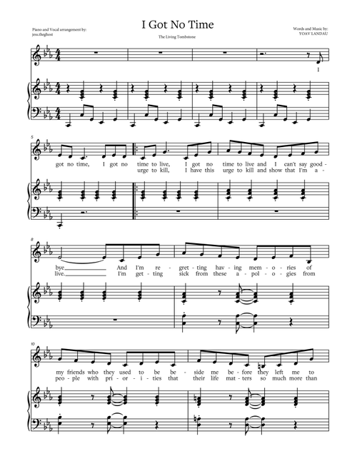 I Got No Time (Arr. jess.theghost) - Yoav Landau (Piano Vocal)