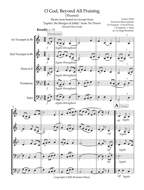 O God, Beyond All Praising (Thaxted) (Bb) (Brass Quintet - 2 Trp, 1 Hrn, 1 Trb, 1 Tuba) (French Horn (Arr. Regis Bookshar) - Gustav Holst (Brass Ensemble)