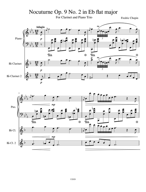 Nocuturne Op. 9, No. 2 in E-flat Major – Frédéric Chopin (Clarinet and Piano Trio)