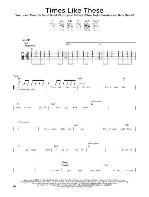 Times Like These - Foo Fighters (Guitar Lead Sheet)