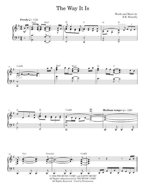 The Way It Is - Bruce Hornsby (Piano Vocal)