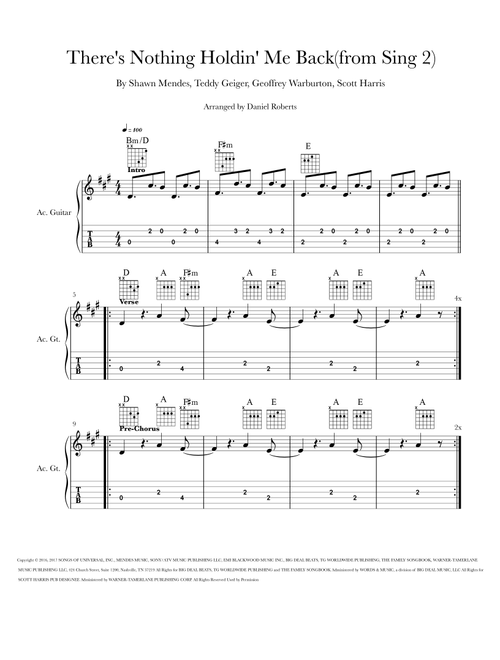 There's Nothing Holdin' Me Back (Arr. Daniel Roberts) - Shawn Mendes (Guitar Tab)