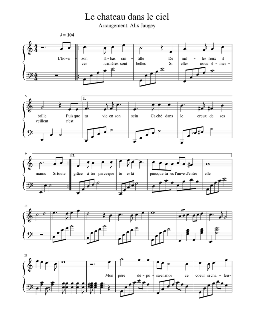Le Chateau Dans Le Ciel Partition Piano Le chateau dans le ciel Sheet music for Piano (Solo) | Musescore.com
