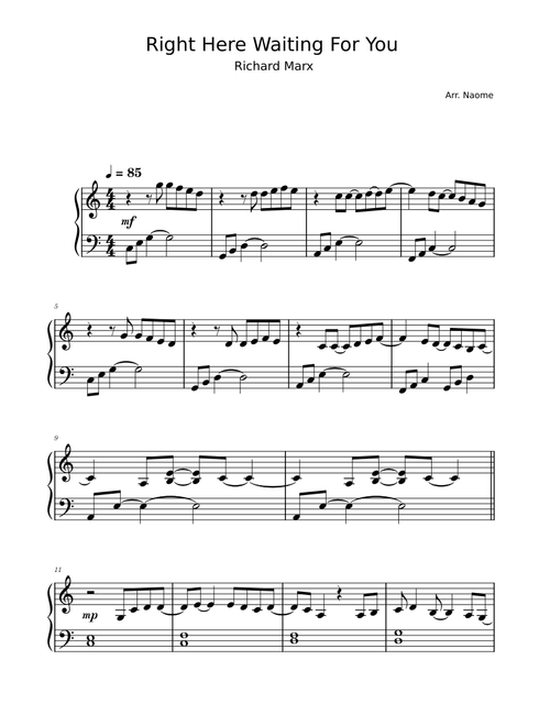 Right Here Waiting For You - Richard Marx (piano solo)