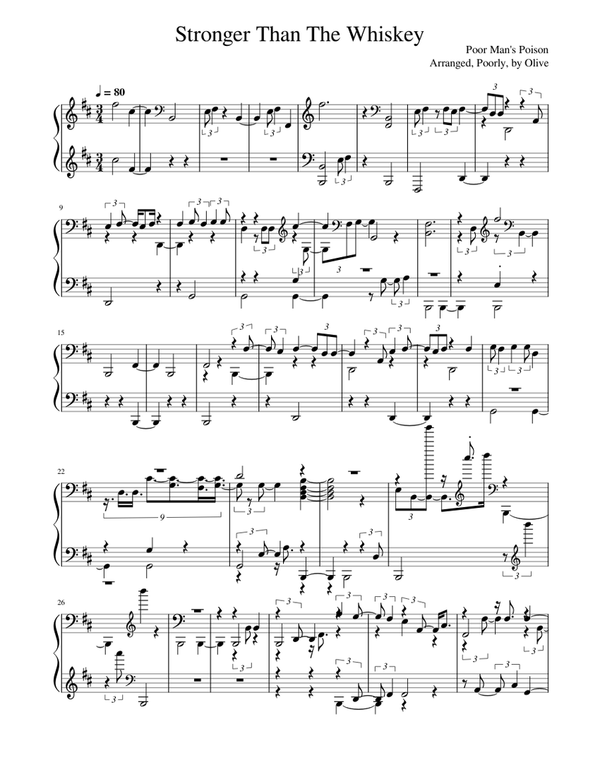 Stronger Than The Whiskey - Poor Man's Poison Sheet Music for Piano ...