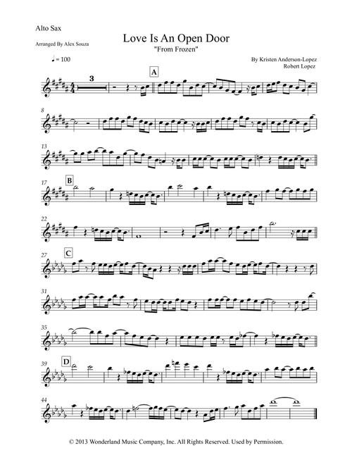 Love Is An Open Door (Arr. Alex Souza) - Kristen Bell & Santino Fontana (Alto Sax Solo)