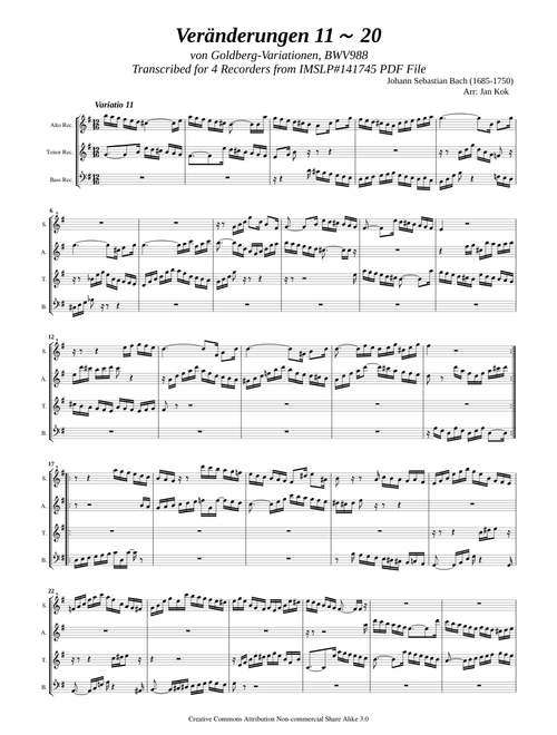 Bach, J.S. _ Goldberg-Variationen Var.11 to 20 [4 Recorders]