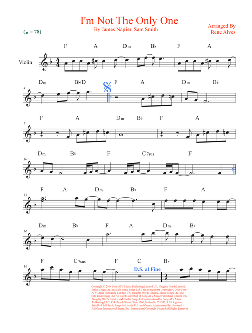 I'm Not The Only One (Arr. Rene Alves) - Sam Smith (Violin Solo)