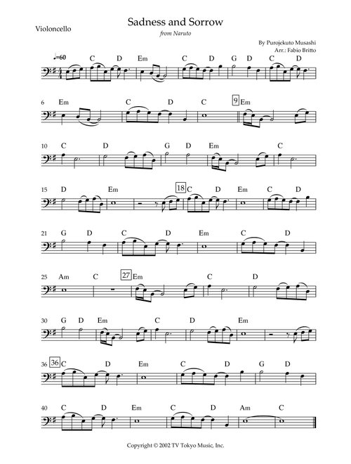 Sadness And Sorrow (Arr. Fabio Britto) - Purojekuto Musashi (Cello Solo)