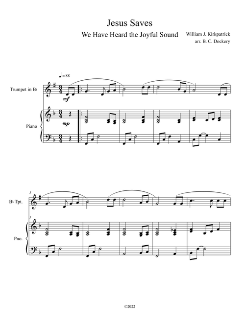 Jesus Saves (We Have Heard the Joyful Sound) Trumpet Solo with Piano (Arr. B. C. Dockery) - William J Kirkpatrick (Trumpet and Piano)