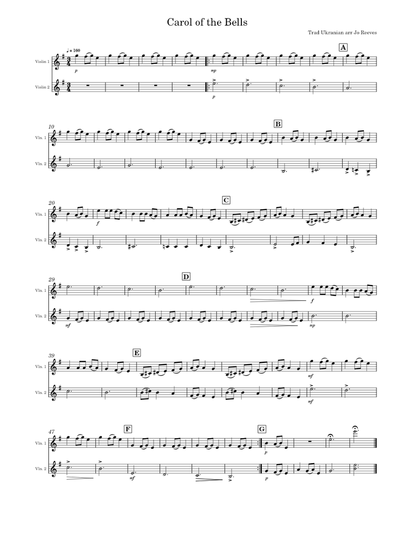 Carol of the Bells – Mykola Leontovych Sheet music for Piano, Flute ...