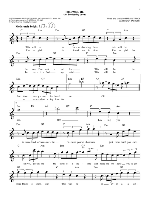 This Will Be (An Everlasting Love) - Natalie Cole (Easy Lead Sheet - Fake Book)