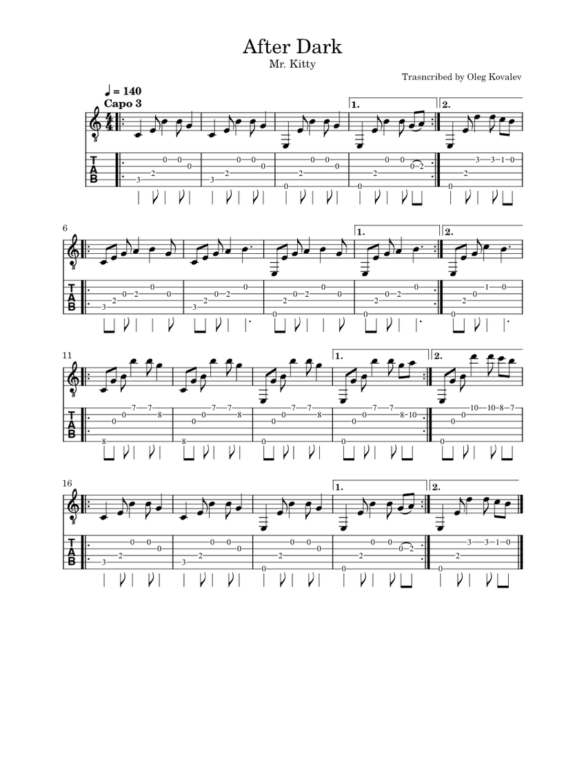 After dark Mr.Kitty After Dark Mr. Kitty Sheet music for Guitar (Solo)