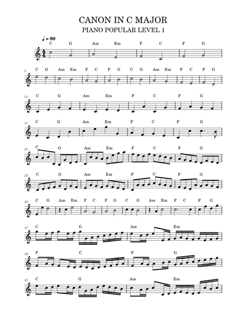 Canon in C major – Johann Pachelbel CANON IN C MAJOR (Piano Easy)