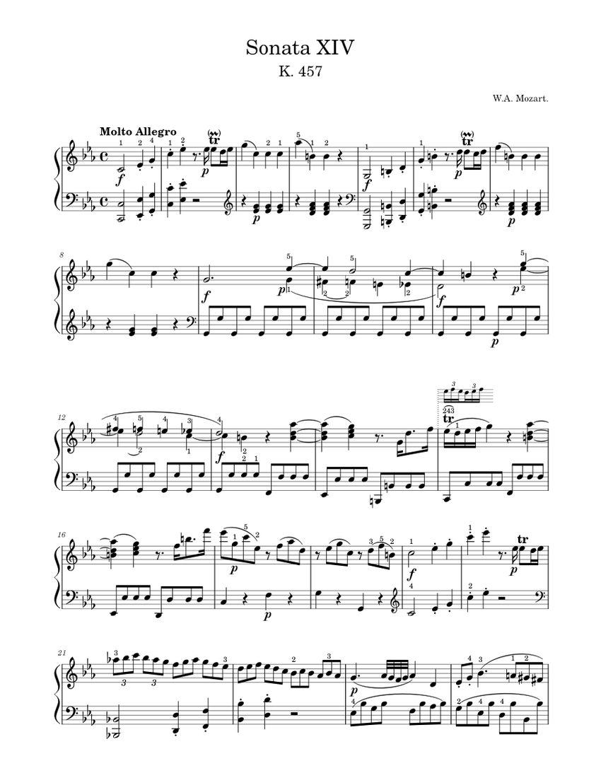 Sonata No. 14, 1st Movement K. 457 Sheet Music for Piano (Solo