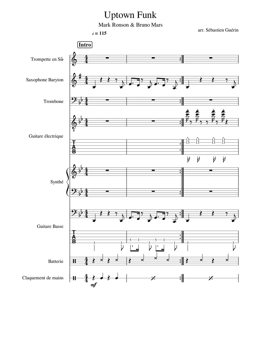 Uptown Funk Sheet Music and Tab for Piano, Trombone, Saxophone baritone ...