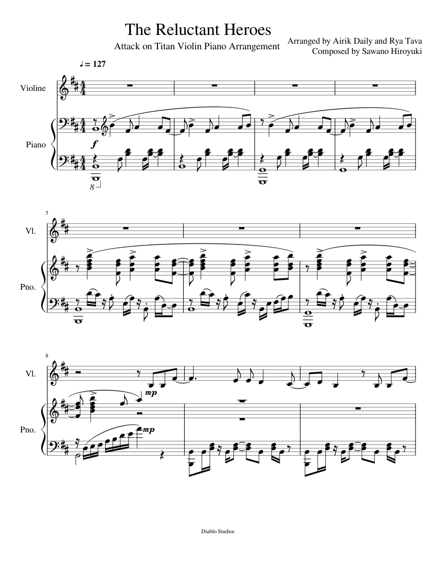 The Reluctant Heroes Piano Violin (Attack On Titan/Shingeki No Kyojin) Sheet music for Piano, Violin (Solo) Musescore.com
