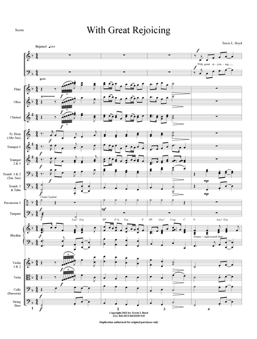 With Great Rejoicing (Orchestration) (Arr. Travis L Boyd) (Full Orchestra)