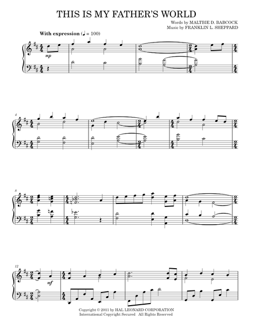 This Is My Father's World - Maltbie D. Babcock (Piano Solo)