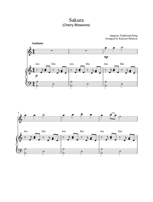 Sakura (Cherry Blossoms) (Arr. Kaiserin Rebecca) - Japanese Traditional Song (Flute and Piano)