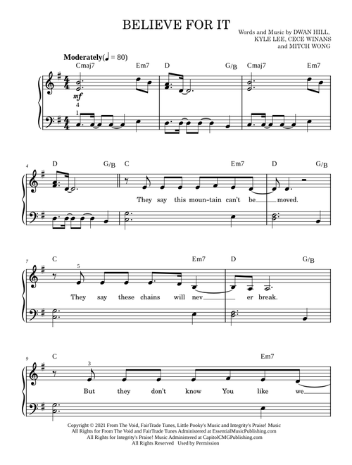 Believe For It – CeCe Winans (Easy Piano)