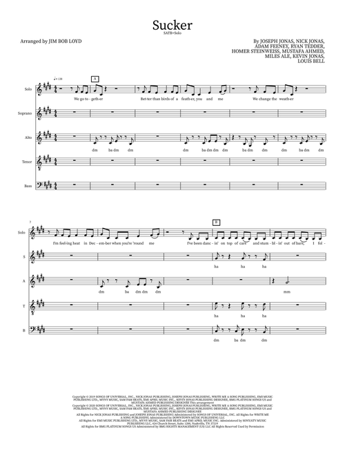 Sucker (Arr. JIM BOB LOYD) - Jonas Brothers (Choral, SATB)