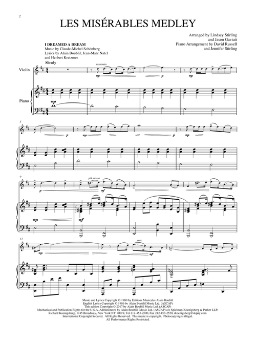 Les Misérables Medley - Lindsey Stirling, Herbert Kretzmer (Violin and Piano)