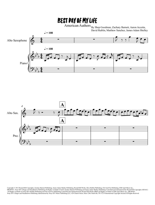 Best Day Of My Life (Arr. Grant Golding) - American Authors (Alto Sax and Piano)
