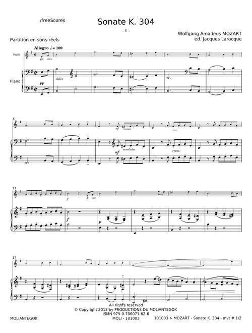 Violin Sonata in E minor, K.304/300c - Wolfgang Amadeus Mozart