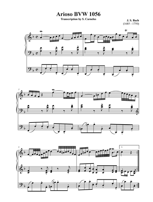 Arioso BWV 1056 (Arr. S. Carnelos) - J S Bach (Instrumental Solo)