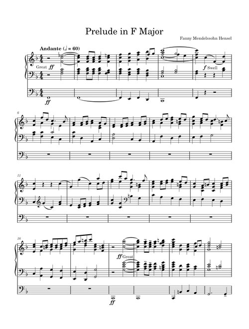 Prelude für Orgel in F-dur H.242 – Fanny Mendelssohn Hensel
