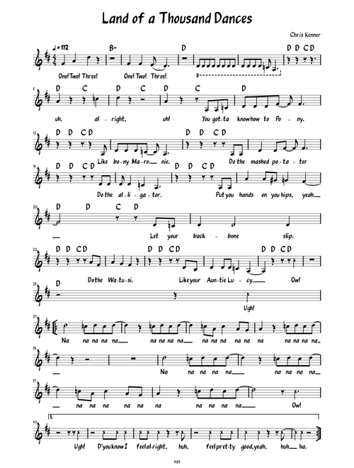 Land Of A Thousand Dances  (Lead sheet with lyrics )