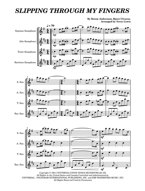 Slipping Through My Fingers (Arr. Terry Lewis) - ABBA (Woodwind Ensemble)